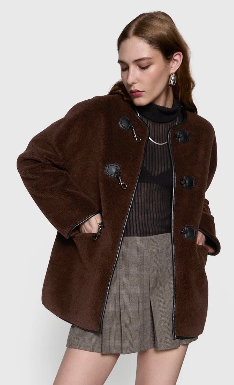 Rebecca Minkoff Shearling Toggle Chocolate Jacket sz S
